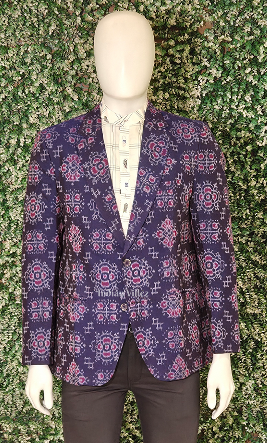 Purple Red Floral Motif Odisha Ikat Men's Designer Blazer