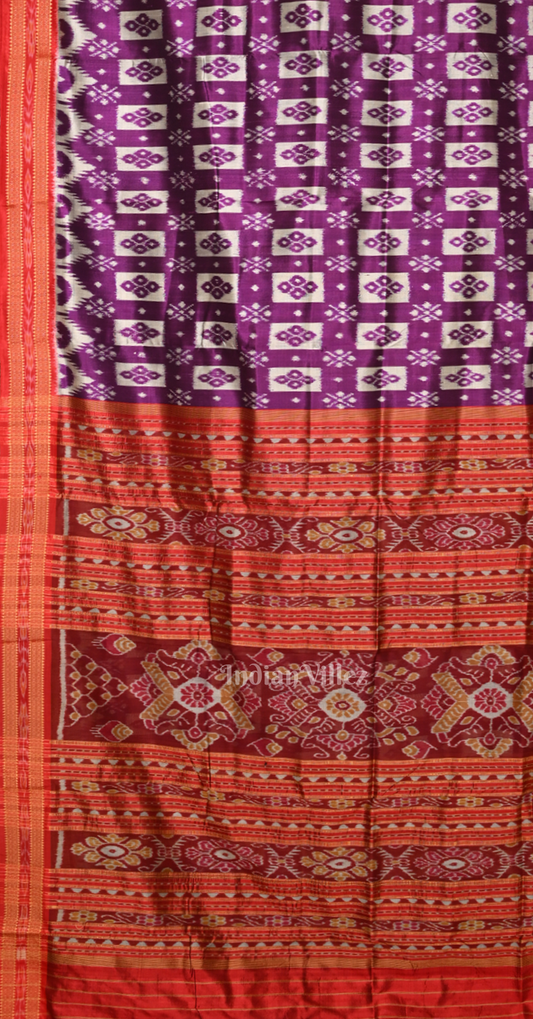 Purple Red Tribal Theme Odisha Ikat Khandua Silk Saree