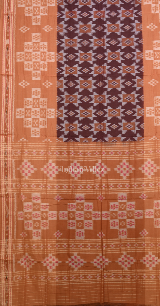 Coffee Orange Pasapali Scot Odisha Ikat Sambalpuri Cotton Saree