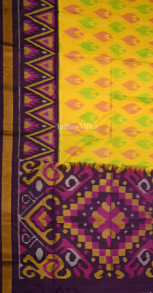 Yellow Purple Pochampally Ikat Silk Saree