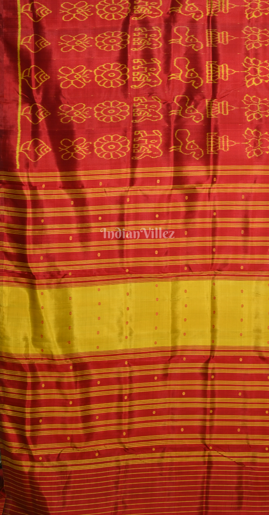 Maroon Yellow Nabarangi Nabakothi Odisha Ikat Contemporary Designer Silk Saree