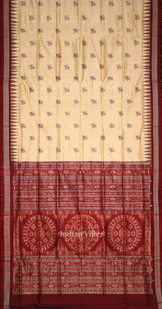 Beige Maroon Tribal Theme Odisha Ikat Bomkai Sambalpuri Silk Saree