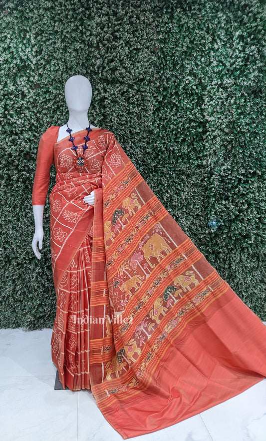 Red Nabakothi Odisha Ikat Contemporary Designer Silk Saree