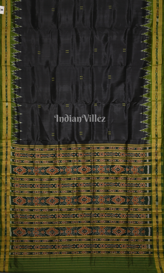 Black Green Buti Design Odisha Ikat Khandua Silk Saree