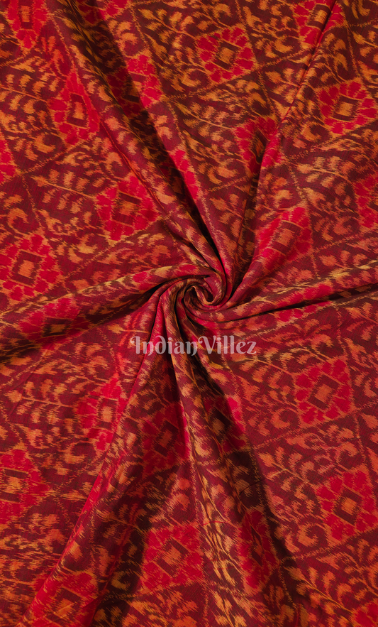 Maroon Red Tree Flower Motif Odisha Ikat Sambalpuri Cotton Fabric