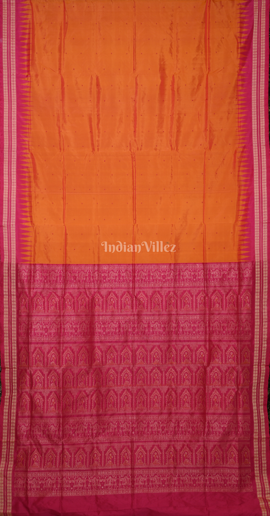 Orange Rani Pink Buti Design Odisha Ikat Bomkai Silk Saree