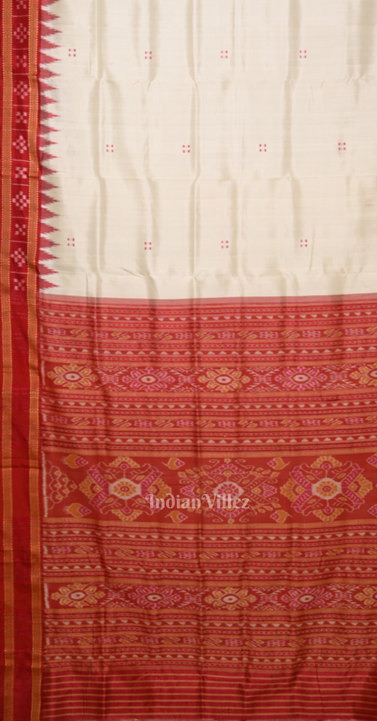 White Red Buti Design Odisha Ikat Khandua Silk Saree with Pasapali Border