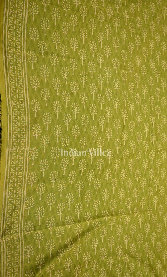 Parrot Green Rani Pink Block Printed Chanderi Silk Suit Sets