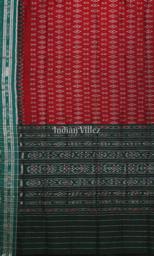 Red Green Pasapali Odisha Ikat Maniabandha Cotton Saree