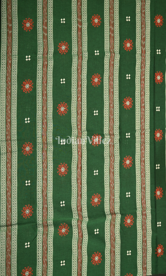Green Red Buti Flower Design Odisha Ikat Sambalpuri Cotton Dress set with Dupatta