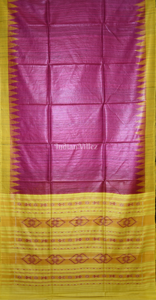 Magenta Pink Yellow Gopalpur Tussar Silk Saree