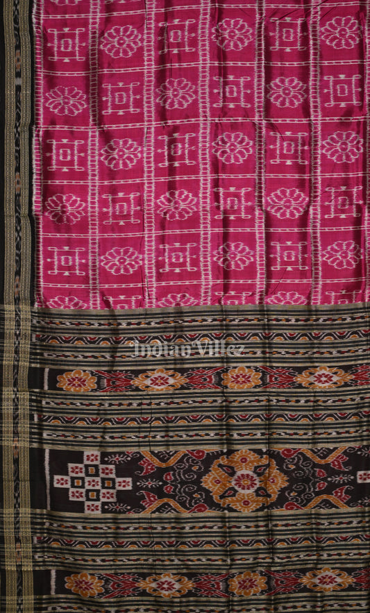 Magenta Pink Black Odisha Ikat Khandua Silk Saree