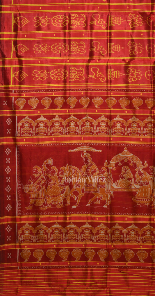 Maroon Red Nabarangi Nabakothi Odisha Ikat Contemporary Designer Silk Saree