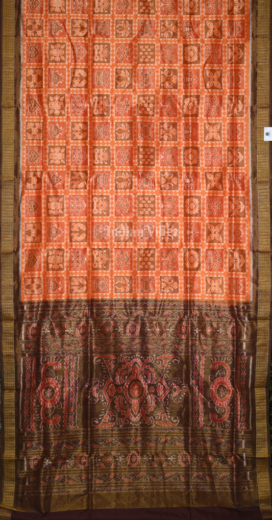 Rust Orange Coffee Nabakothi Half Tissue Sambalpuri Silk Saree