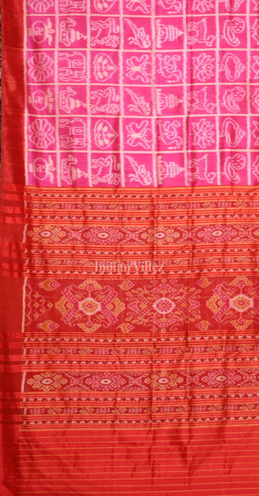 Pink Red Nabakothi Odisha Ikat Designer Contemporary Silk Saree