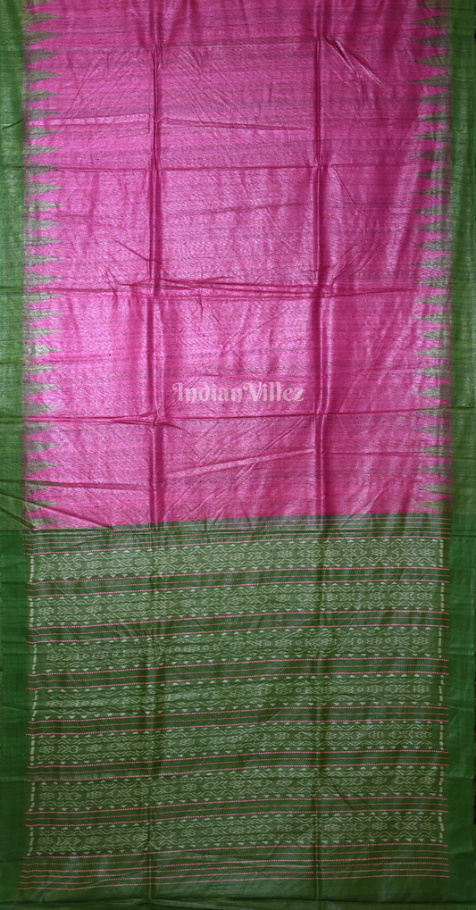 Magenta Pink Green Fine Gopalpur Tussar Silk Saree
