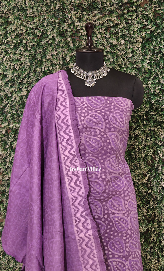 Purple Dabu Block Printed Cotton Suit Sets