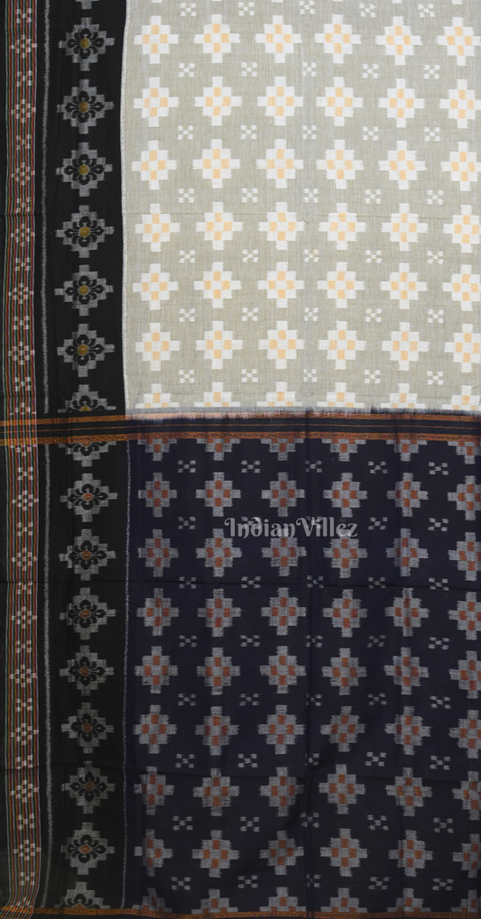 Grey Blue Pasapali Scot Odisha Ikat Sambalpuri Cotton Saree