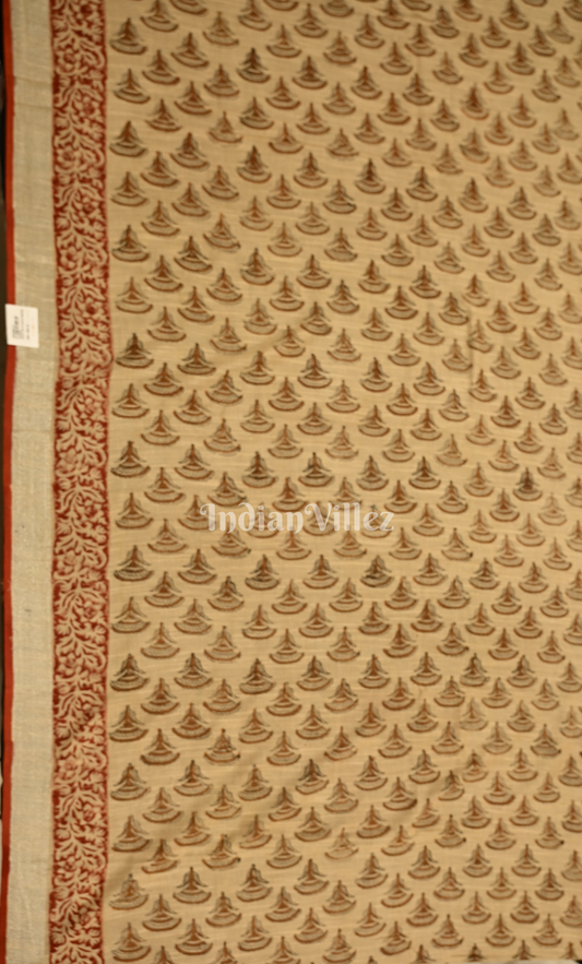 Cream Rust Orange Bagru Block Printed Cotton Suit Sets