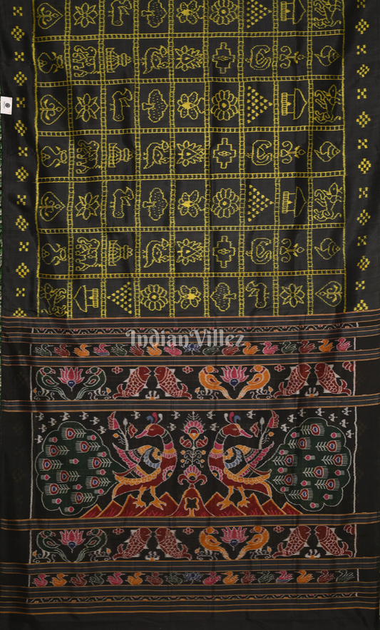 Black Neon Yellow Nabakothi Contemporary Designer Silk Saree