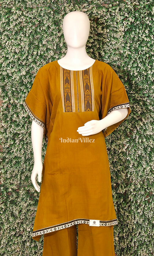 Mustard Yellow Black Odisha Ikat Designer Cotton Kurti Set with Pallazo