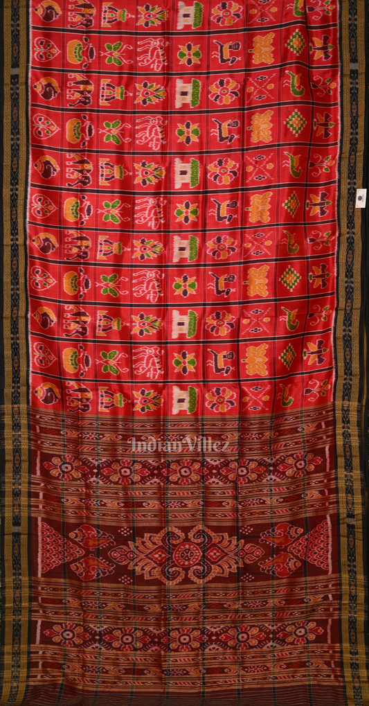Red Maroon Nabakothi Odisha Ikat Khandua Silk Saree
