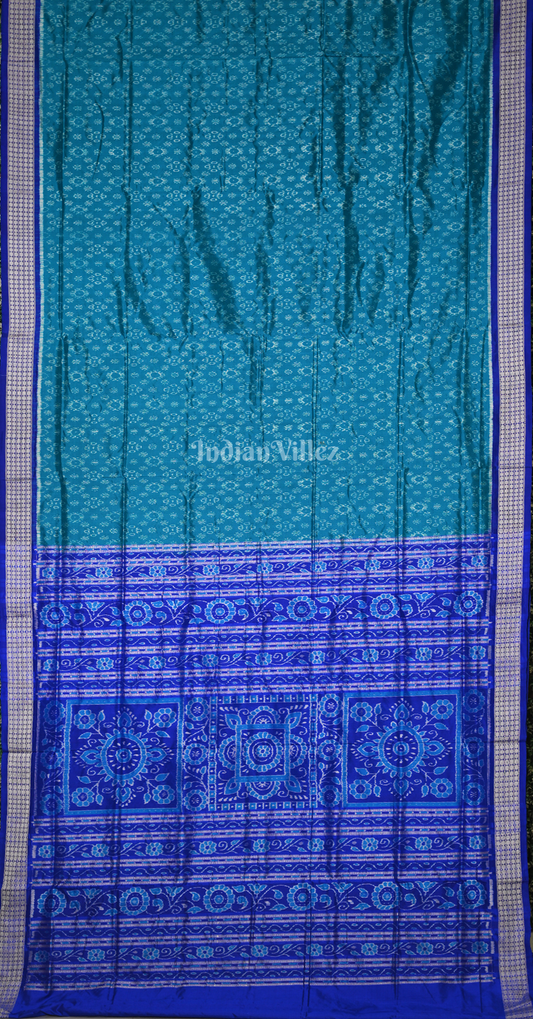 Sea Green Blue Ek Chandia Tribal Odisha Ikat Sambalpuri Silk Saree
