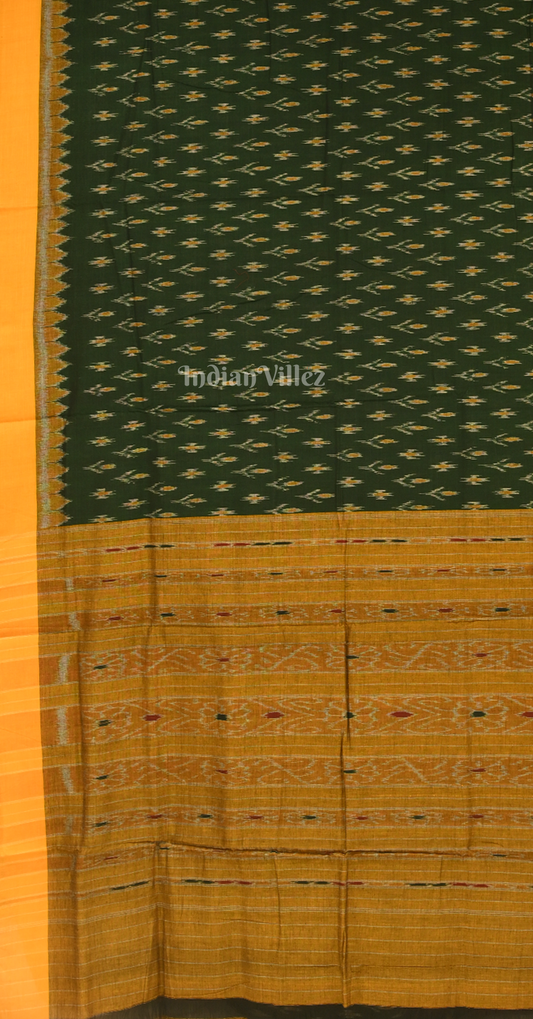 Green Mustard Yellow Mayur Chandrika Odisha Ikat Maniabandha Cotton Saree