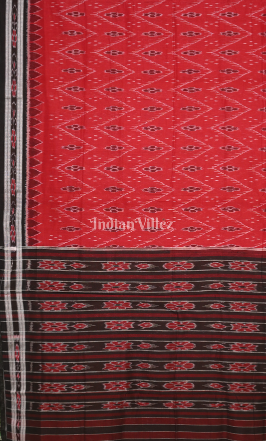 Red Black Odisha Ikat Maniabandha Cotton Saree