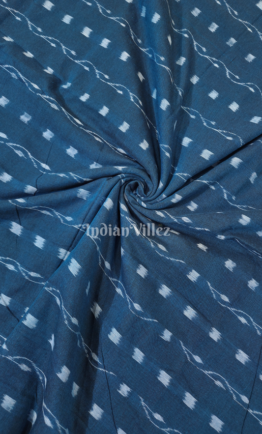 Peacpock Blue Tipa Design Odisha Ikat Sambalpuri Cotton Fabric