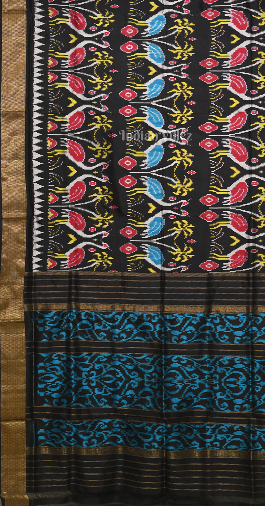 Black Blue Pochampally Ikat Silk Saree