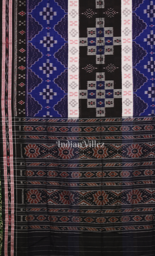 Blue Black Pasapali Odisha Ikat Sambalpuri Cotton Saree