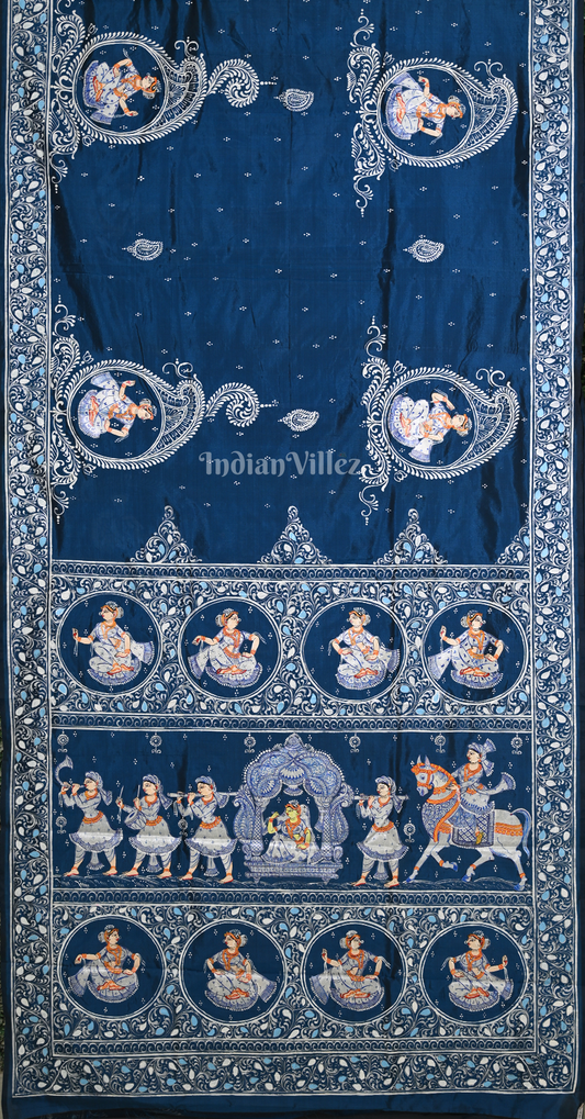 Blue Doli Barat Hand-Painted Pattachitra Saree