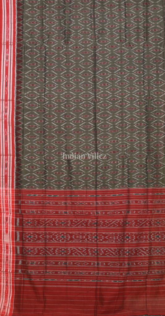 Olive Grey Maroon Odisha Ikat Maniabandha Cotton Saree