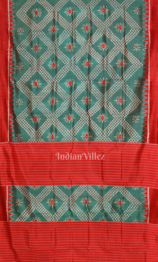 Sea Green Red Tarabali Odisha Ikat Contemporary Designer Silk Saree