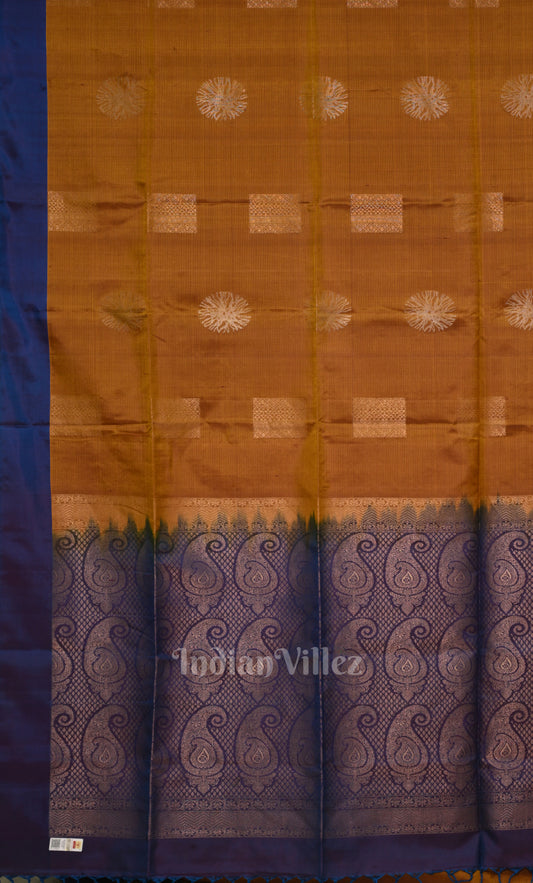Brown Blue Pure Kanjivaram Soft Silk Saree