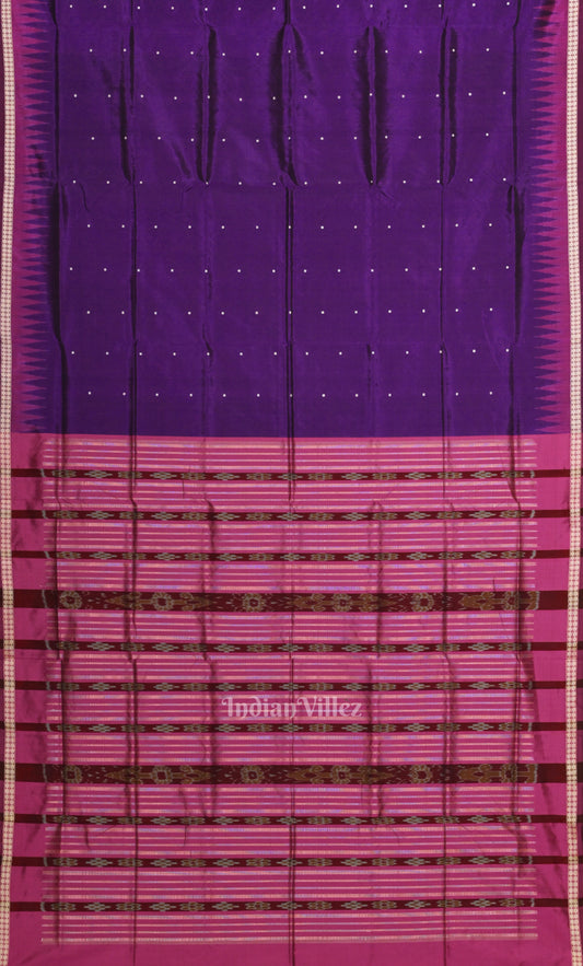 Purple Pink Single Butta Design Odisha Ikat Bomkai Silk Saree
