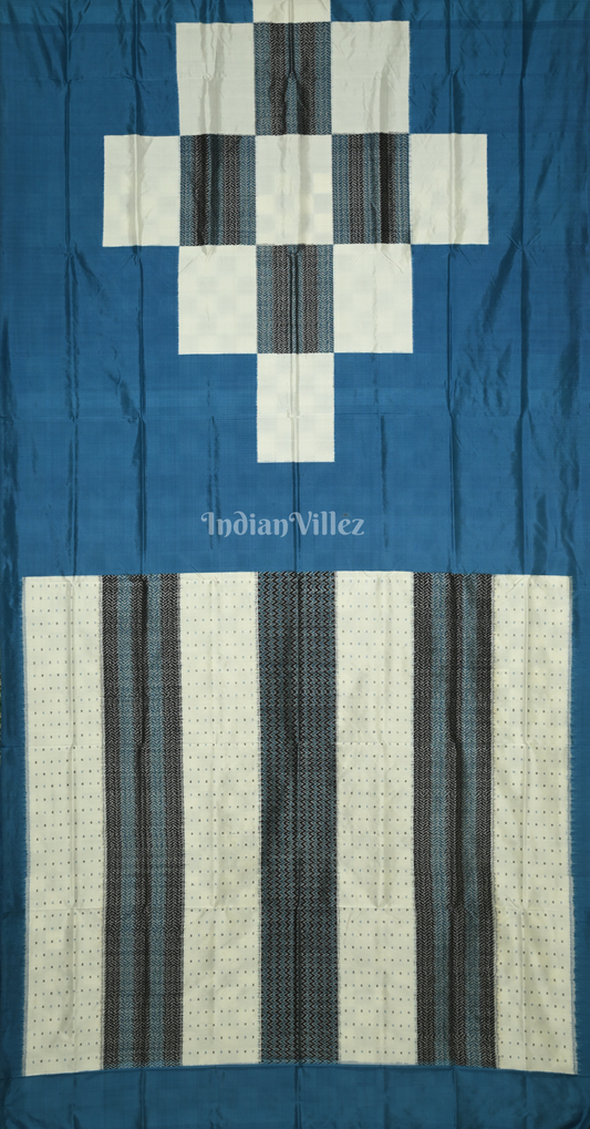 White Blue Body Pasapali Odisha Ikat Contemporary Designer Silk Saree
