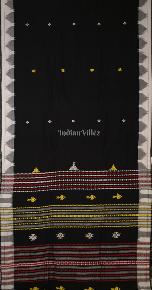 Black White Odisha Handloom Natural Dye Kotpad Cotton Saree