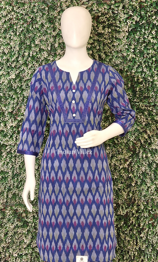 Blue Pochampally Cotton Kurti Set with Pallazo (Co-Ords Set)