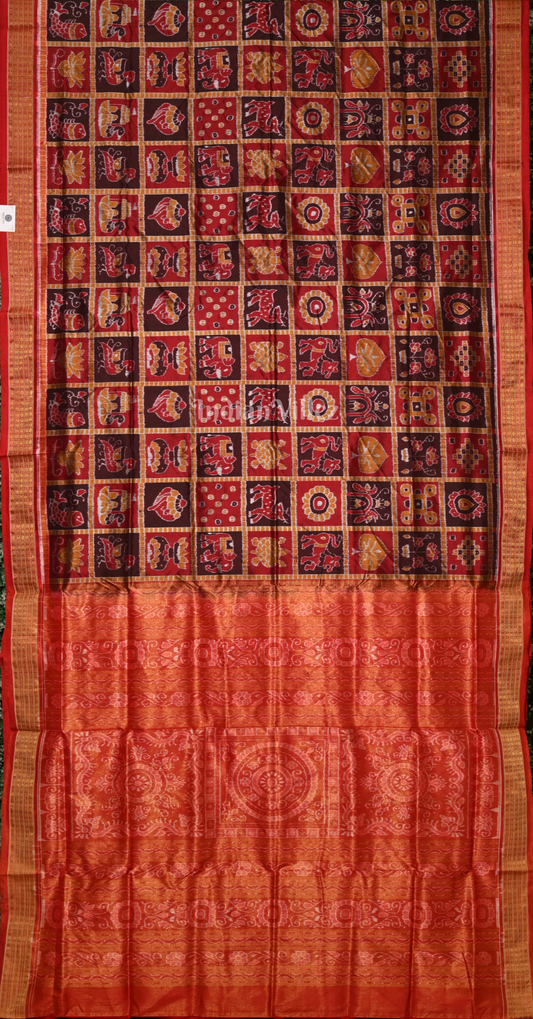Coffee Maroon Nabakothi Odisha Ikat Half Tissue Sambalpuri Silk Saree