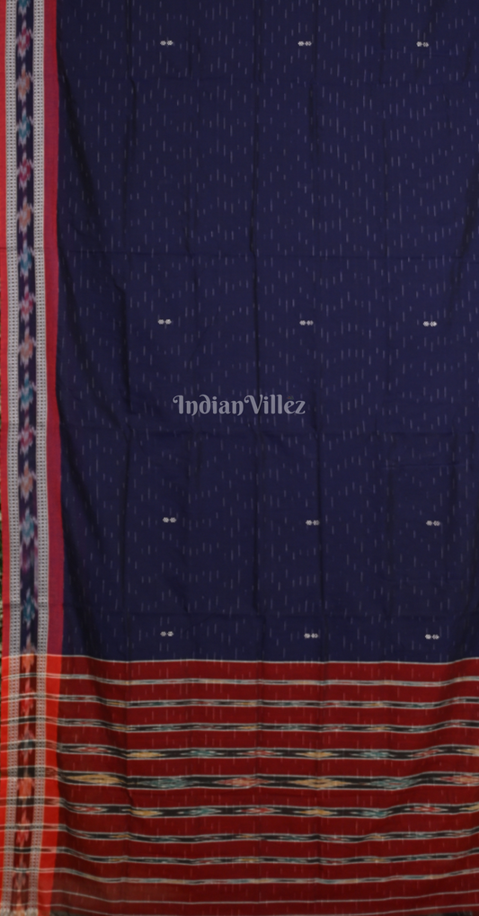 Blue Red Odisha Ikat Maniabandha Cotton Saree