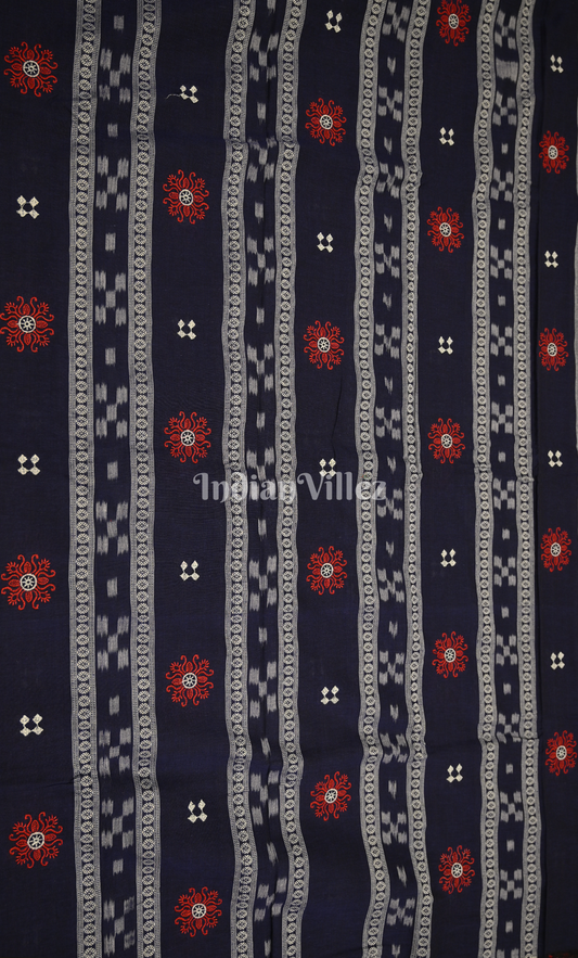 Blue Red Flower Pasapali Odisha Ikat Sambalpuri Cotton Dress set with Dupatta