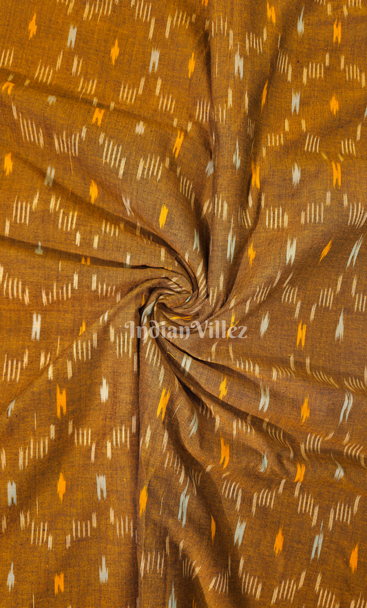 Mustard Brown Pochampally Ikat Cotton Fabric