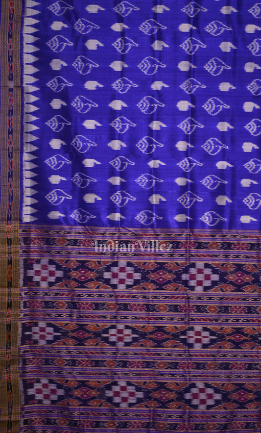 Royal Blue Sankha Motif Odisha Ikat Khandua Silk Saree