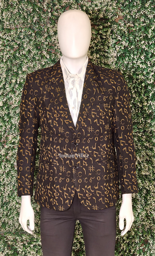 Black Musical Instrument Theme Odisha Ikat Men's Designer Blazer