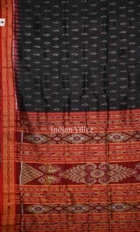 Black Red Mayur Chandrika Odisha Ikat Khandua Silk Saree