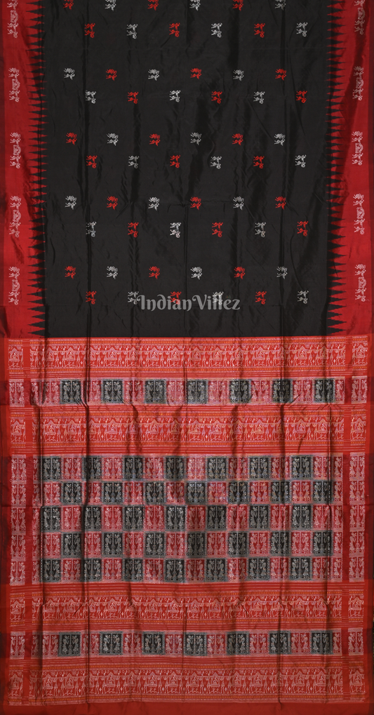 Black Maroon Tribal Doli Sawari Odisha Ikat Bomkai Sambalpuri Silk Saree