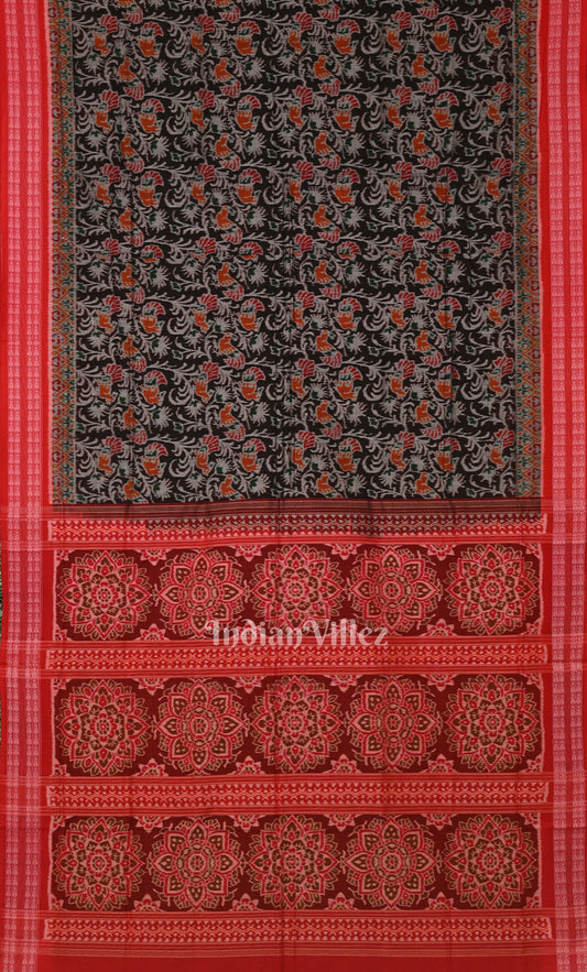 Black Red Odisha Ikat Sambalpuri Cotton Saree