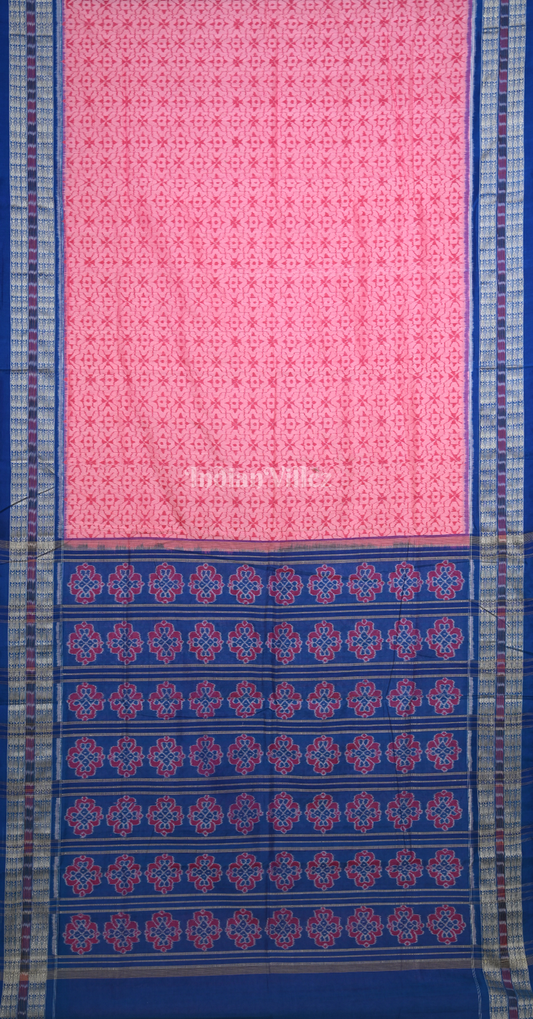 Pink Blue Odisha Ikat Sambalpuri Cotton Saree